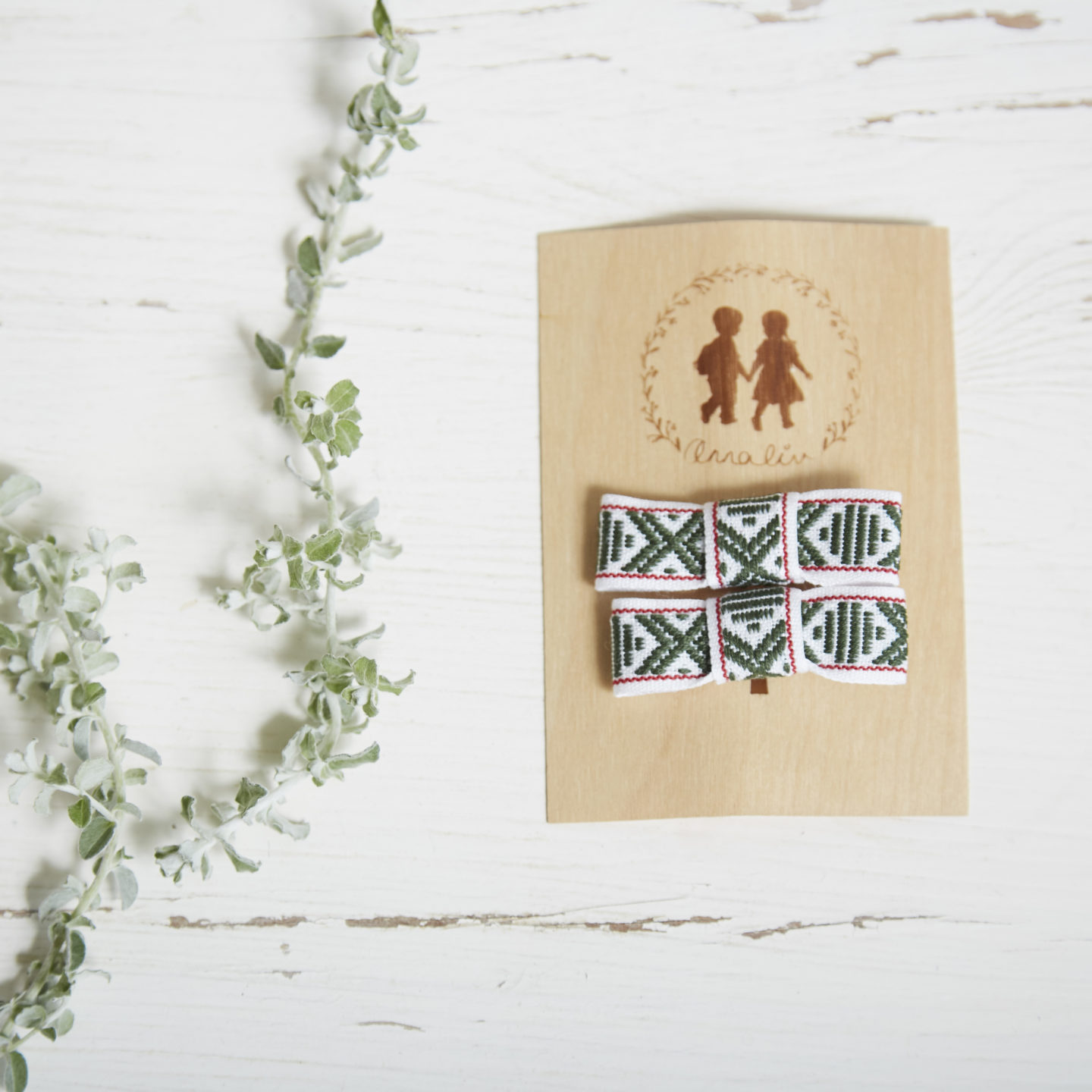 Hair Bow Set - White + Green