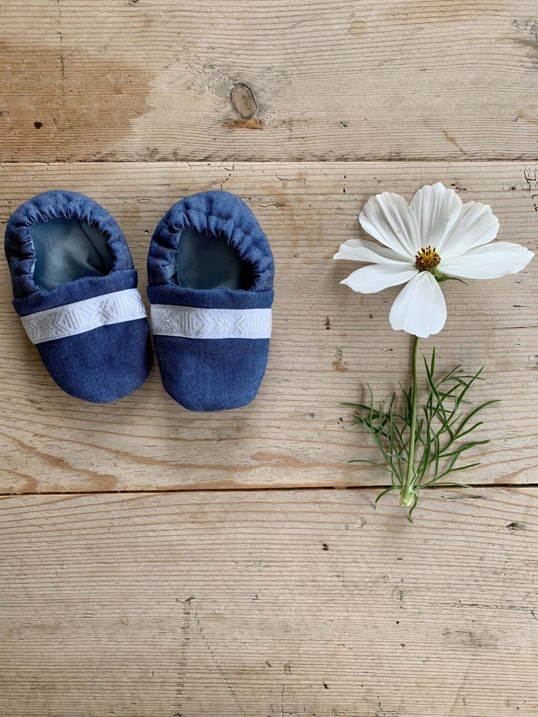Booties - Denim + White Ribbon