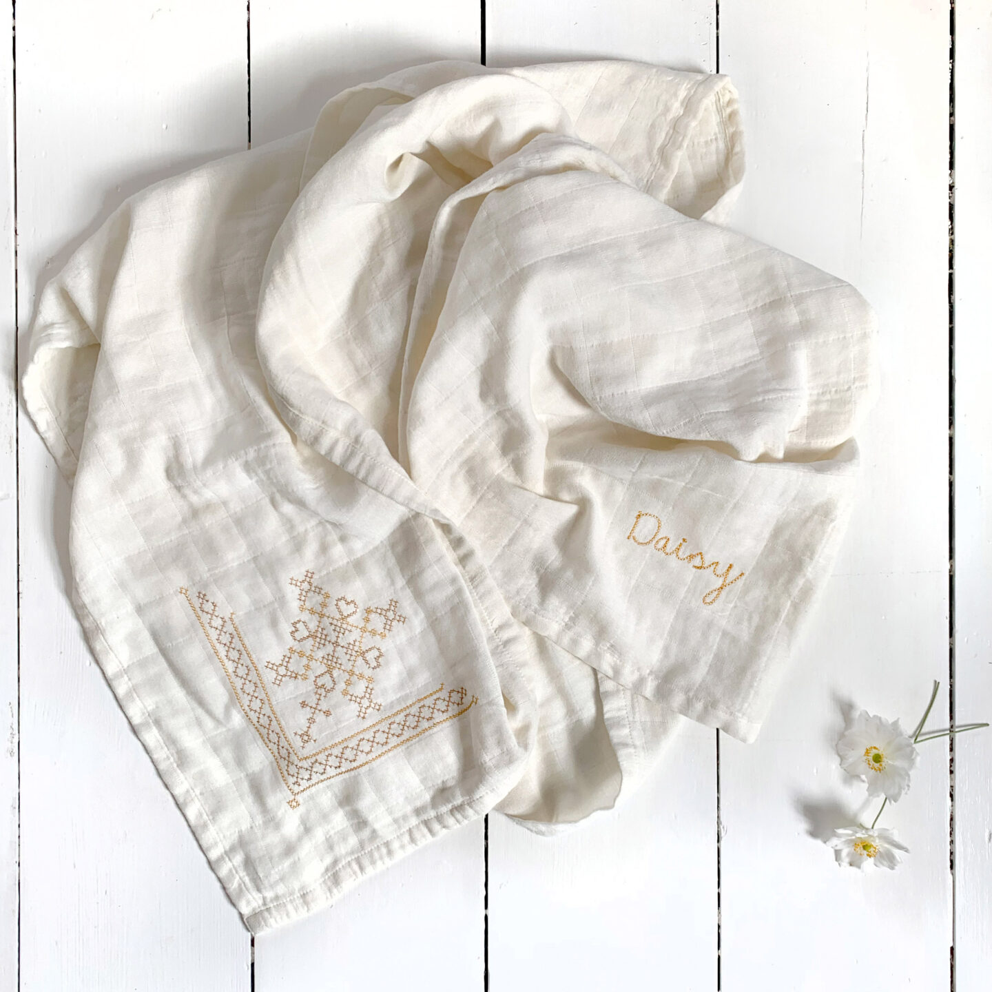 Embroidered Large Muslin Swaddle