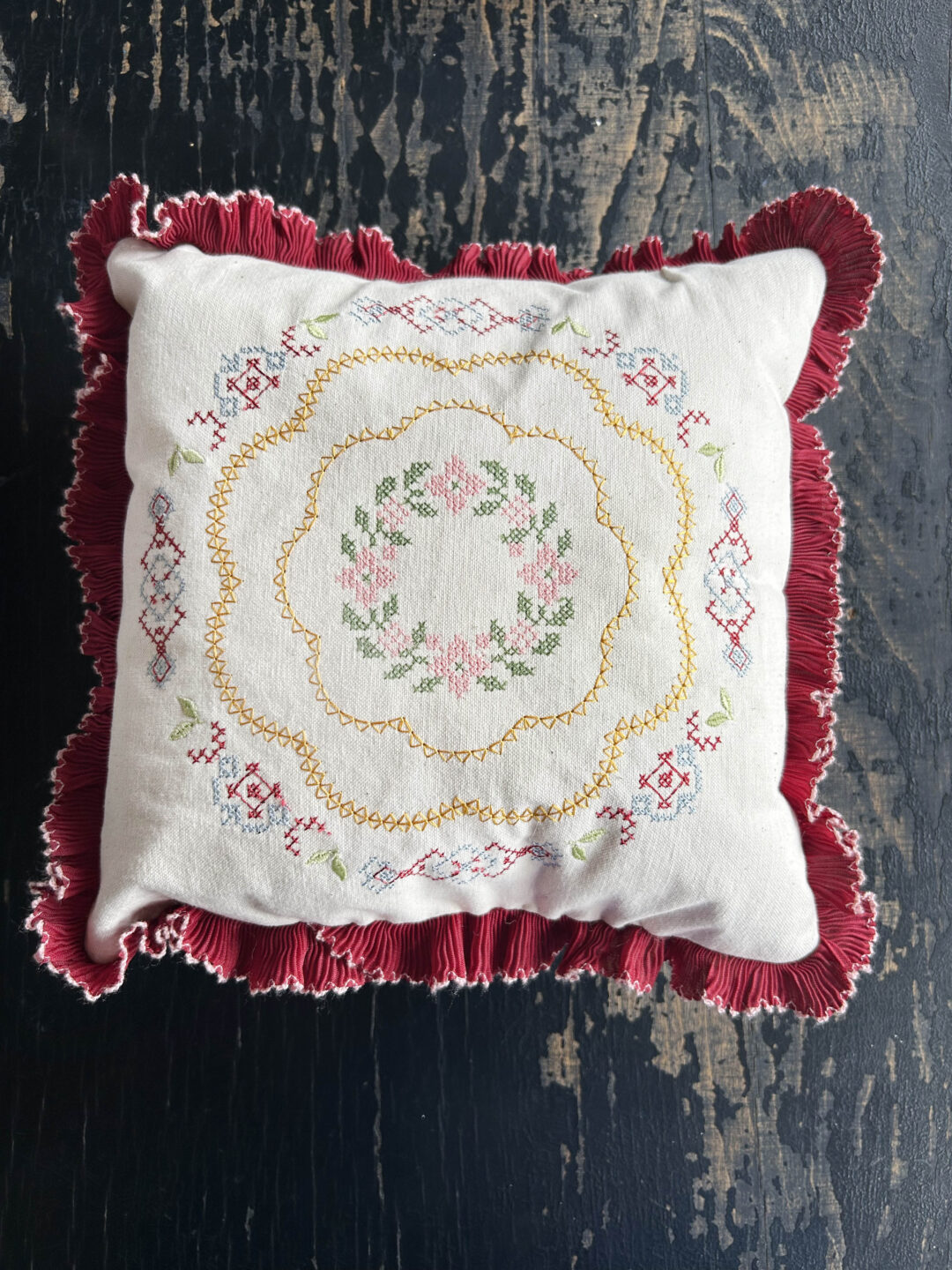 Cross Stitch Wreath Cushion