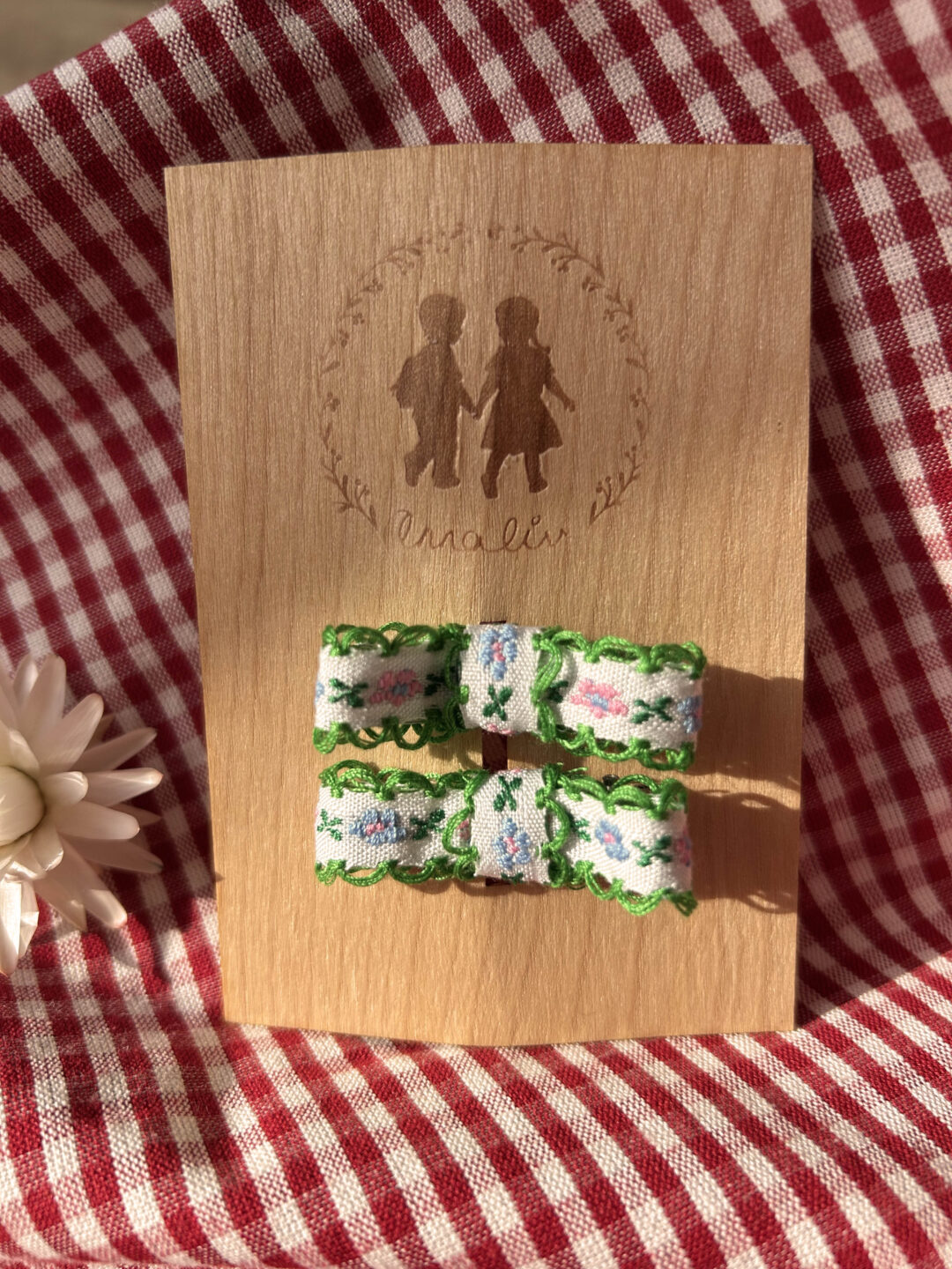 Scalloped Hair Bow Set - Green