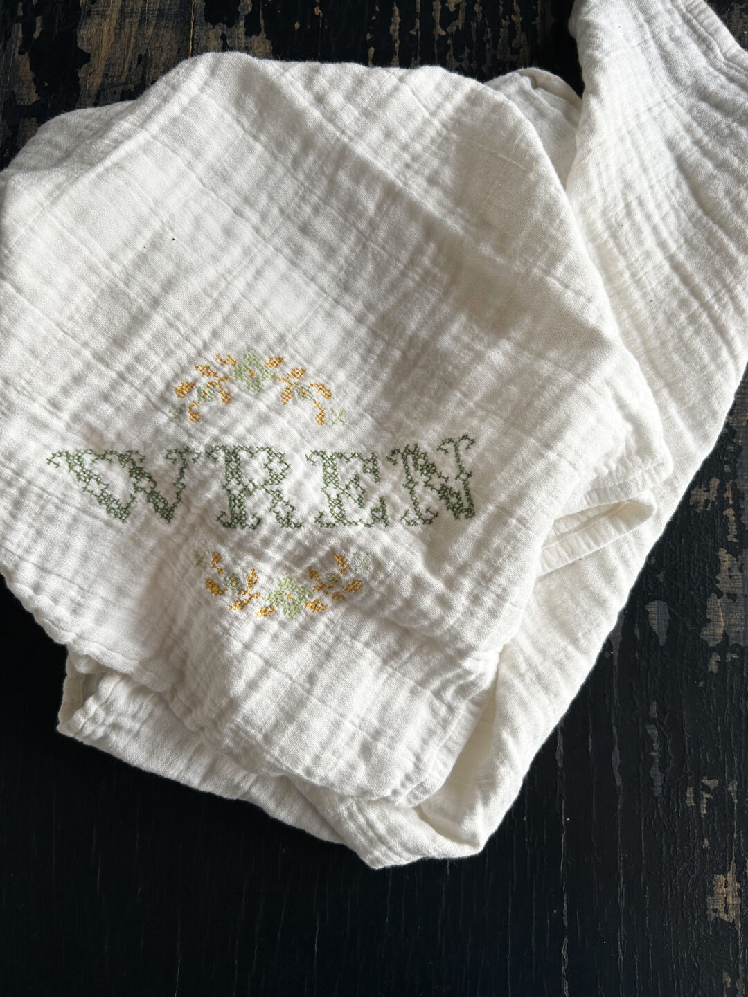 Cross Stitch Name Muslin - Green