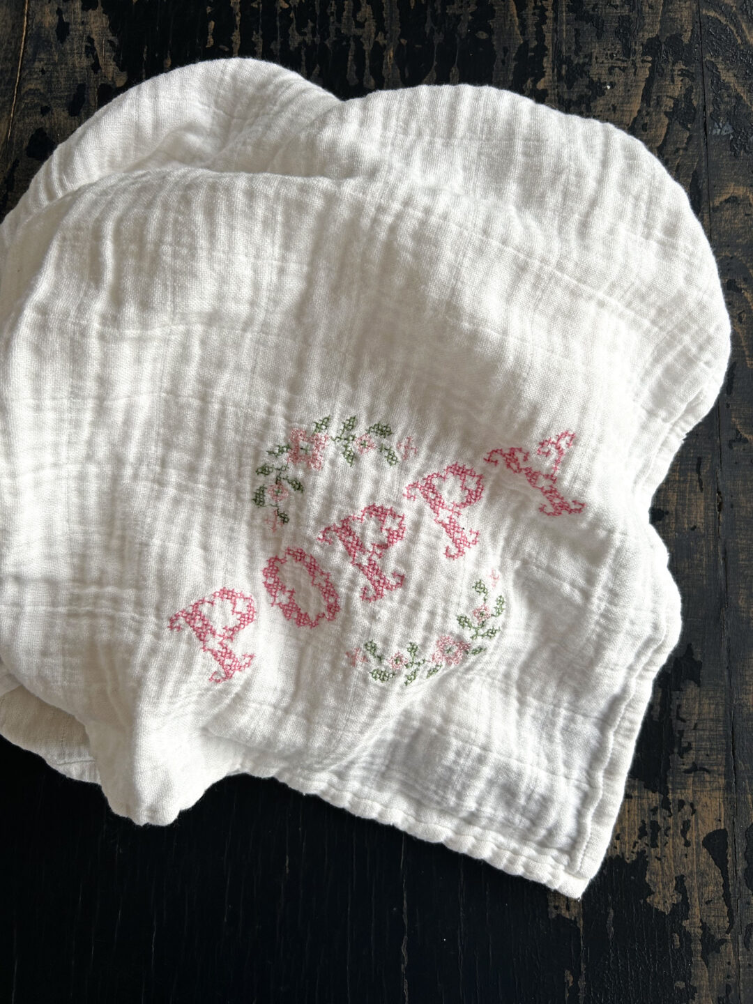 Cross Stitch Name Muslin - Pink