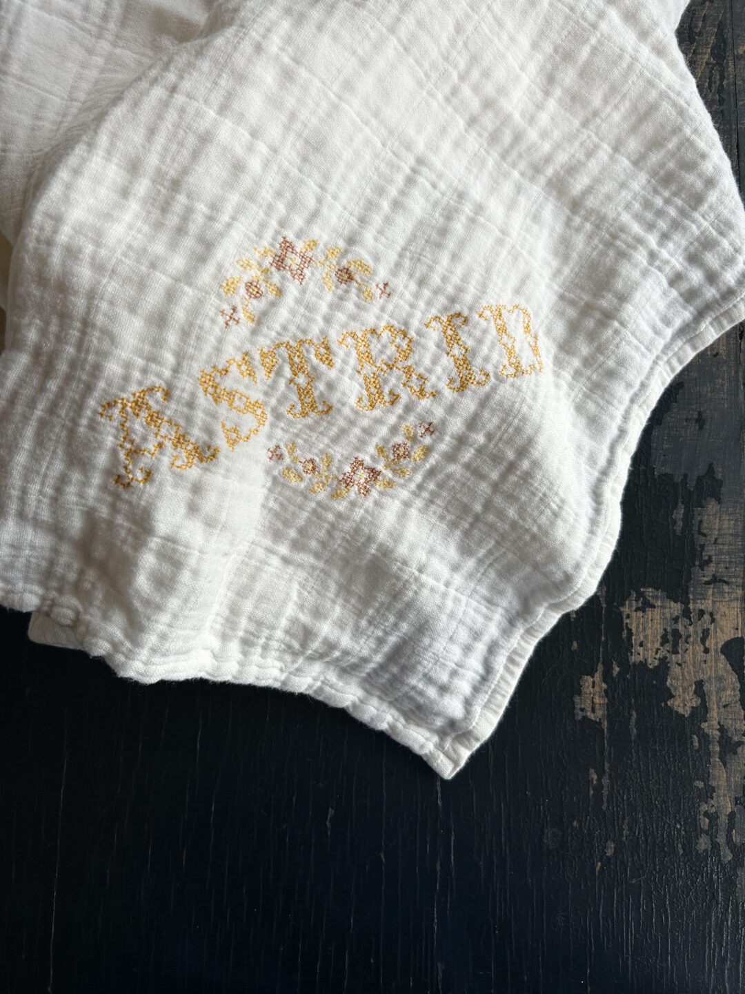Cross Stitch Name Muslin - Yellow